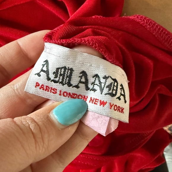1990s Amanda Paris London New York Red Slinky Sleeveless Dress Size XL - Picture 6 of 8